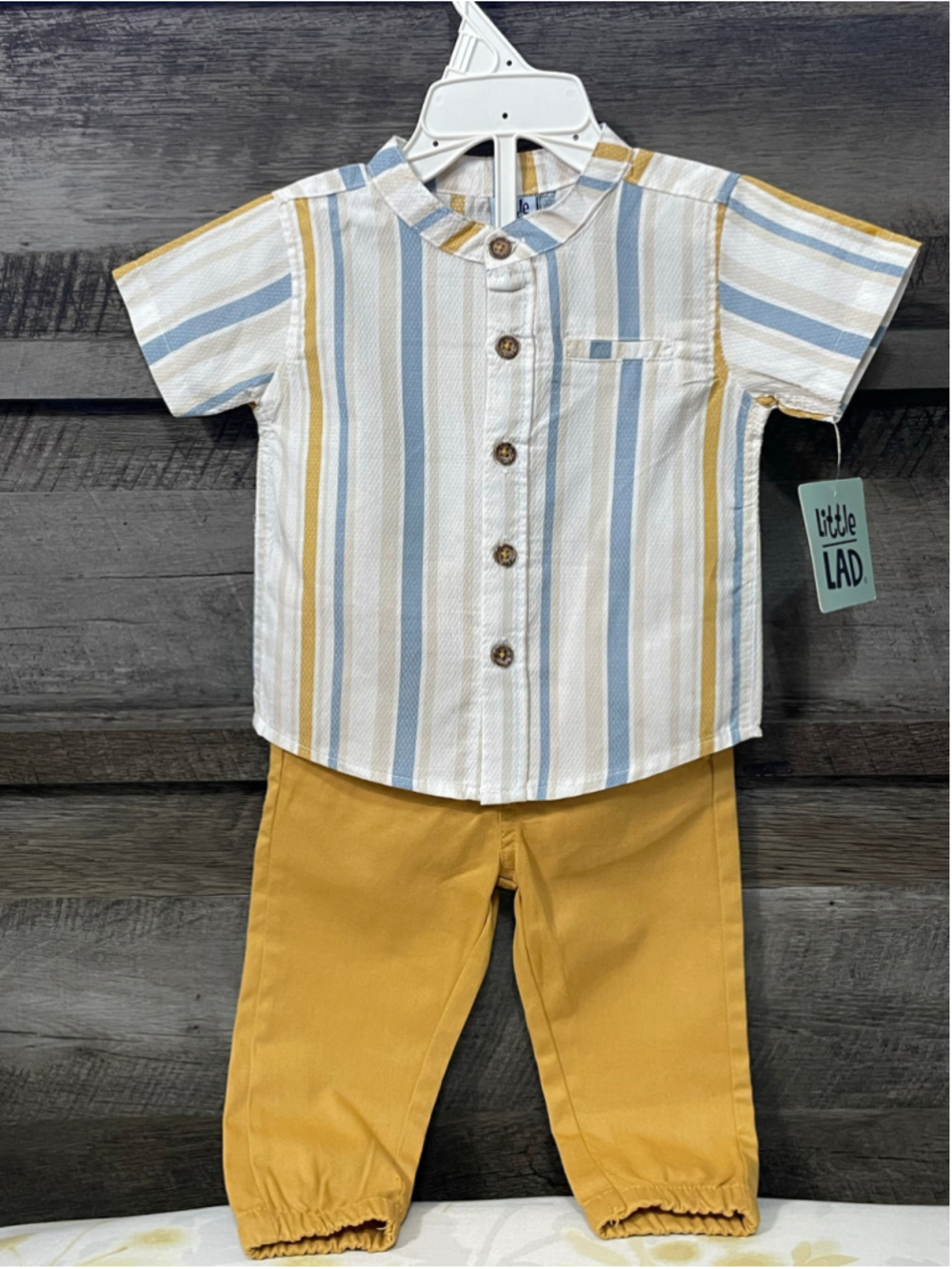 NWT Little Lad Baby Boy 2 PC Stripe Button Down Shirt & Pants Set 9-12 Months